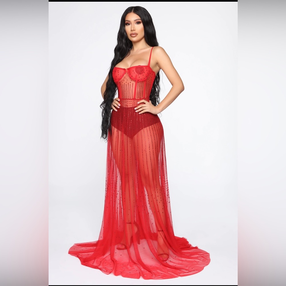 Kikiriki Sheer Mesh Sequin Maxi Dress